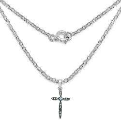 Sterling Silver 1/5ct TDW Blue Diamond Cross Necklace