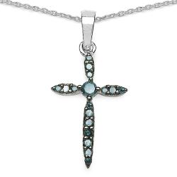 Sterling Silver 1/5ct TDW Blue Diamond Cross Necklace
