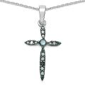 Sterling Silver 1/5ct TDW Blue Diamond Cross Necklace