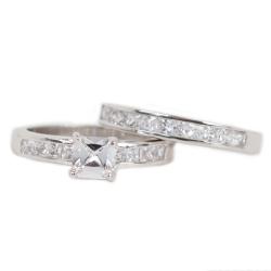 NEXTE Jewelry Silvertone Princess-cut Cubic Zirconia Bridal-style Ring Set