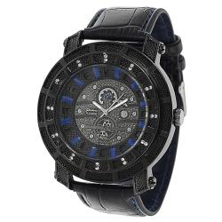 Geneva Platinum Men's Rhinestone-accented Genuine Leather Watch