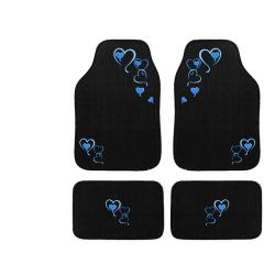 Automotive 4-piece Blue Hearts Embroidered Floor Mat Set