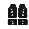 Automotive 4-piece Blue Daisy Embroidered Floor Mat Set