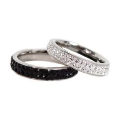 Stainless Steel Black and White Stackable Cubic Zirconia Eternity Band Set