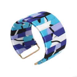 Goldtone Cool Colors Fabric Designed Cuff Bracelet