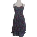Women's Cotton Purple Floral Adjustable Strap Ruffle Dress (Nepal)