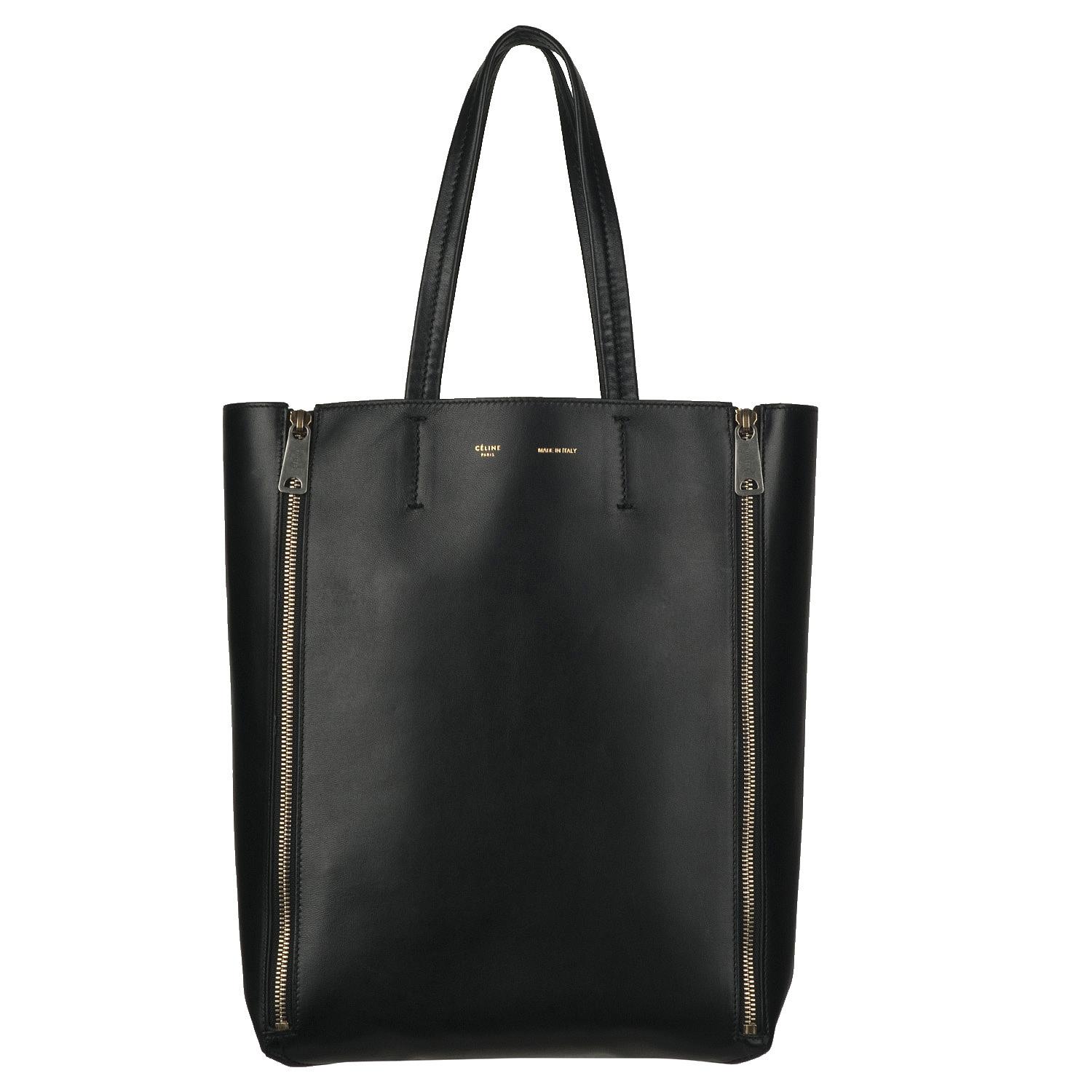 Celine Black Leather Expandable Tote Bag - JustCampus
