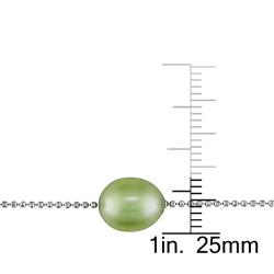 14k White Gold Green and White Freshwater Pearl Necklace (8-9 mm)
