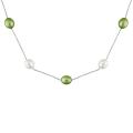 14k White Gold Green and White Freshwater Pearl Necklace (8-9 mm)