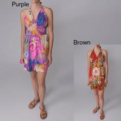 Good Times Junior's Smocked Waist Floral Halter Dress