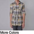 Almost Famous Juniors Plaid Button Up Belted Shirt