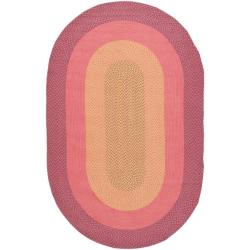 Hand-woven Reversible Pink Braided Rug (5' x 8' Oval)