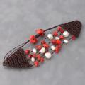 Cotton Rope 4-strand Red Coral and Pearl Bracelet (6-12 mm) (Thailand)