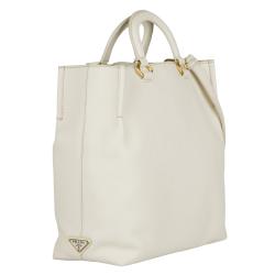 Prada Ivory Leather Tote Bag - 13647552 - Overstock.com Shopping ...  
