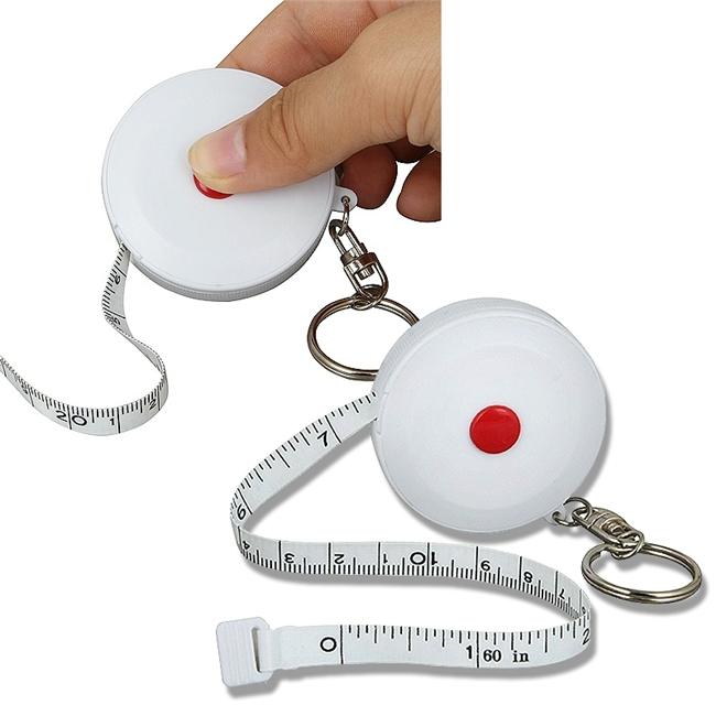 White Round Mini Tape Measure With Key Ring