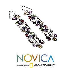 Sterling Silver 'Gem Cascade' Multi-gemstone Earrings (India)