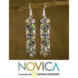 Sterling Silver 'Gem Cascade' Multi-gemstone Earrings (India)