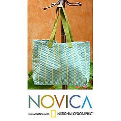 Cotton 'Emerald Honeycomb' Medium Tote Handbag (Guatemala)