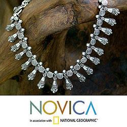Sterling Silver 'Traditional Dancers' Anklet (India)