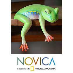 Wood 'Sleeping Tree Frog' Sculpture (Indonesia)
