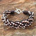 Silver and Leather 'Pink Paths' Pearl Bracelet (3.5-4 mm) (Thailand)