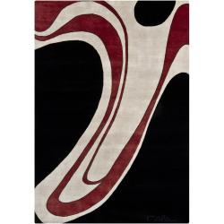 Hand-knotted Mandara Black New Zealand Wool Rug (5'6 x 8')