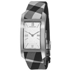 Burberry Women's 'Beat Check' Silver Face Fabric Strap Watch