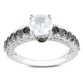 Sterling Silver White Sapphire and 1/6 TDW Black Diamond Ring