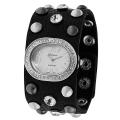 Geneva Platinum Women's Rhinestone-accented Studded Leather Snap Watch