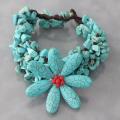 Cotton Red Coral/ Reconstructed Turquoise Flower Bracelet (Thailand)