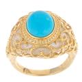 Gold over Silver Turquoise and White Agate Fashion Ring
