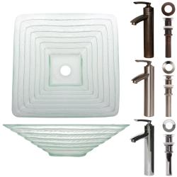 Geyser Tempered Glass Frosted Clear Bathroom Vessel Sink Faucet Combo