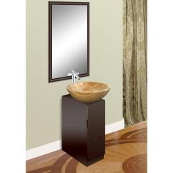 Modern Mahogany Finish Vanity/ Natural Stone Bowl and Mirror