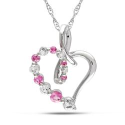 Miadora 10k White Gold Pink/ White Sapphire and Diamond Accent Necklace
