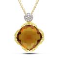 Yellow Silver Cognac Quartz and Diamond Accent Necklace