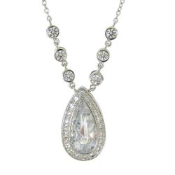 Sterling Silver White Cubic Zirconia Teardrop Necklace