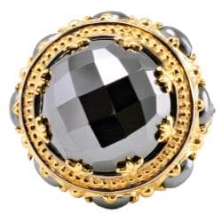 Michael Valitutti Palladium Silver Hematite and Sapphire Ring