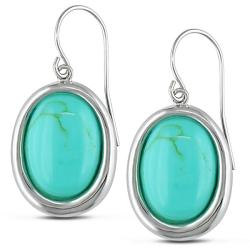 Sterling Silver Oval-cut Turquoise Hook Earrings