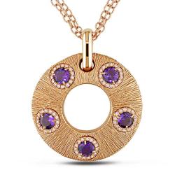 18k Pink Gold Amethyst and Pink Cubic Zirconia Circle Necklace