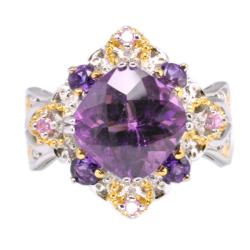 Michael Valitutti Palladium Silver Amethyst and Pink Sapphire Ring