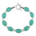 Sterling Silver Turquoise and Freshwater Pearl Bracelet (5-5.5 mm)