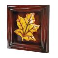 Amber Glass Leaf in Brown Wood Shadow Box Wall Art