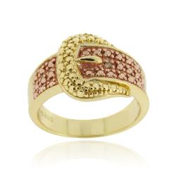 18k Two-tone Gold over Silver Champagne Diamond Buckle Ring