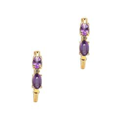 10k Yellow Gold Oval-cut Amethyst and Diamond Accent Hoop Earrings