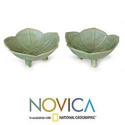 Set of 2 Ceramic 'Lotus Pond' Soap Dishes (Indonesia)