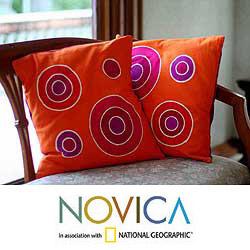 Set of 2 Cotton 'Bubbly Tangerine Batik Cushion Covers (Thailand)