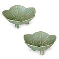Set of 2 Ceramic 'Lotus Pond' Soap Dishes (Indonesia)