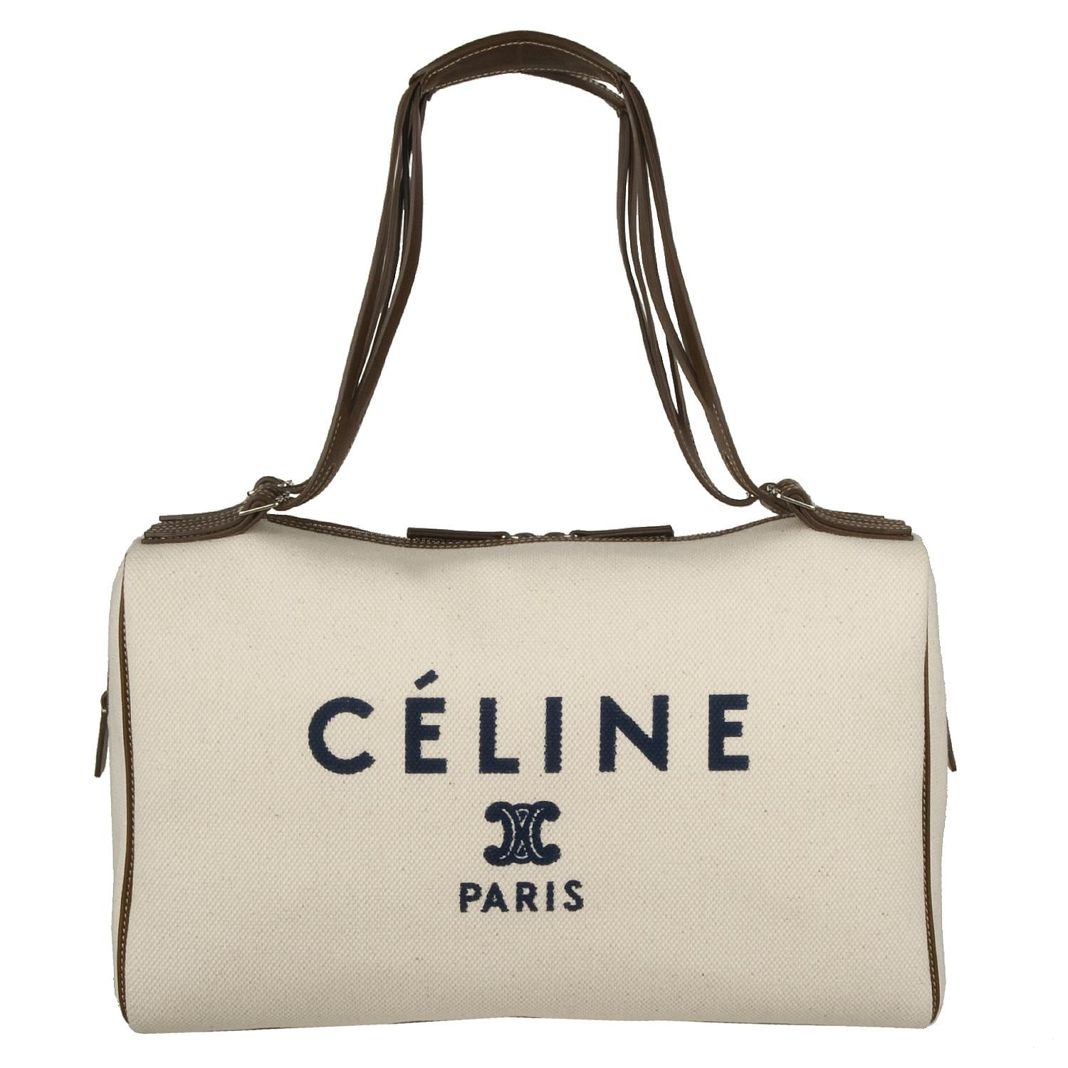 Celine Ivory Logo Canvas Bowler Bag - 13666162 - Overstock.com ...