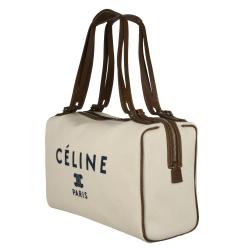 Celine Ivory Logo Canvas Bowler Bag - 13666162 - Overstock.com ...  