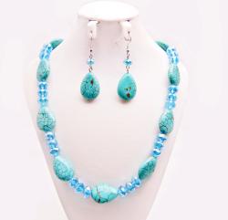 Bleek2sheek Aquamarine Crystal and Turquoise Jewelry Set